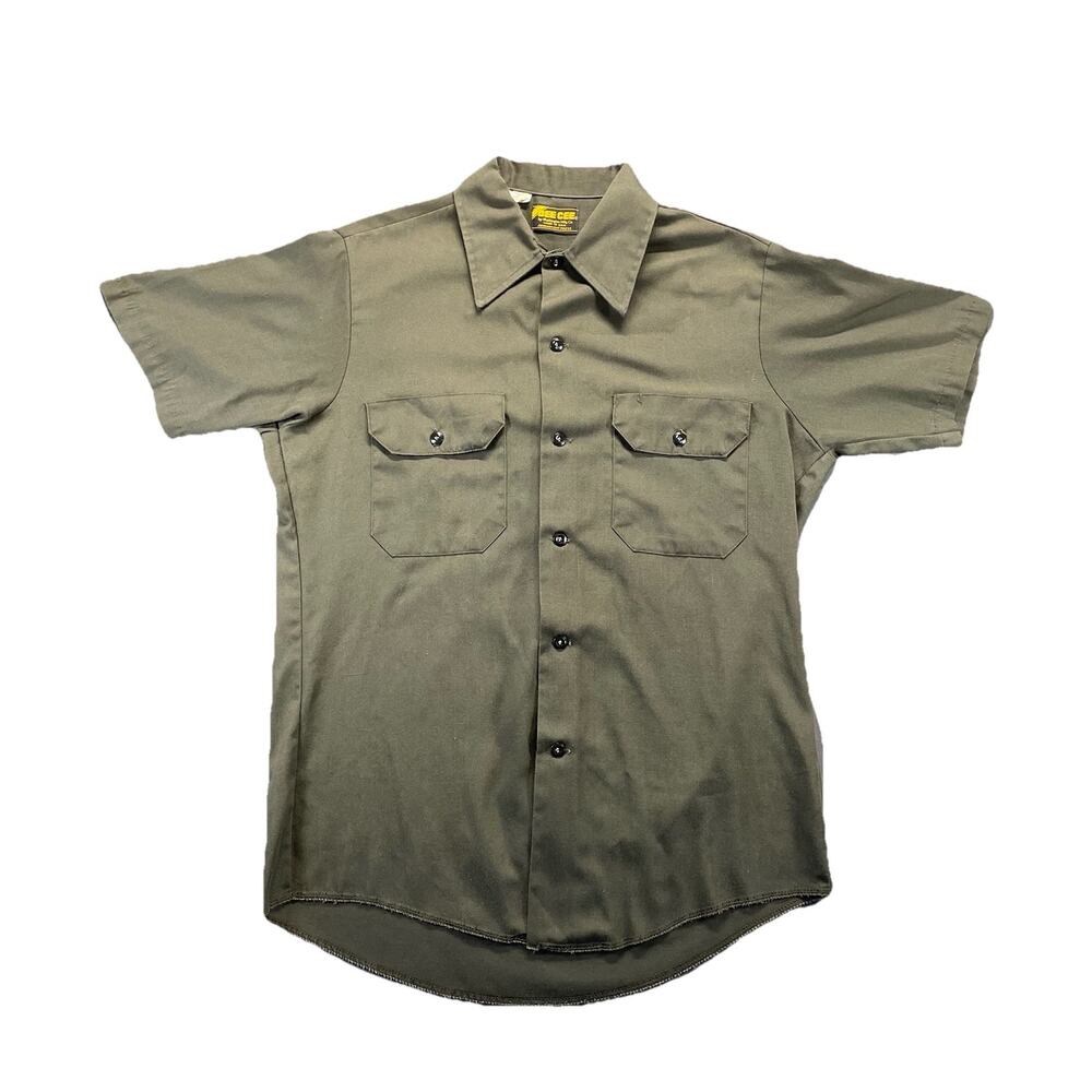WASHINGTON DEE CEE Short Sleeve mechanic work shirt Vintage 70s USA Army Green